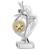 SILVER 'DANCE/GYM' FIGURE ASSEMBLED ON MARBLE (2in CEN) - 7in